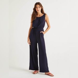 Boden Jumpsuit Navy with Rainbow Pompom Trim — so cute!! Sz 6R 10UK